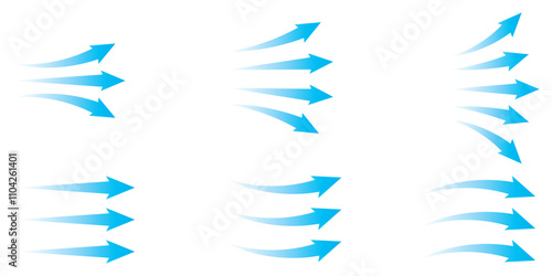Set of blue arrow showing air flow. Air flow vector illustration, blue cold fresh stream from the air conditioner vector illustration isolated on white background.