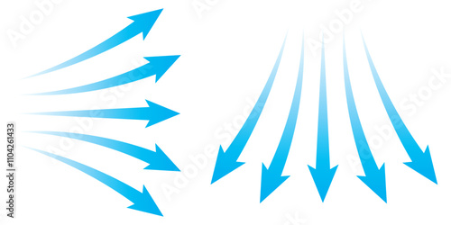 Set of blue arrow showing air flow. Air flow vector illustration, blue cold fresh stream from the air conditioner vector illustration isolated on white background.