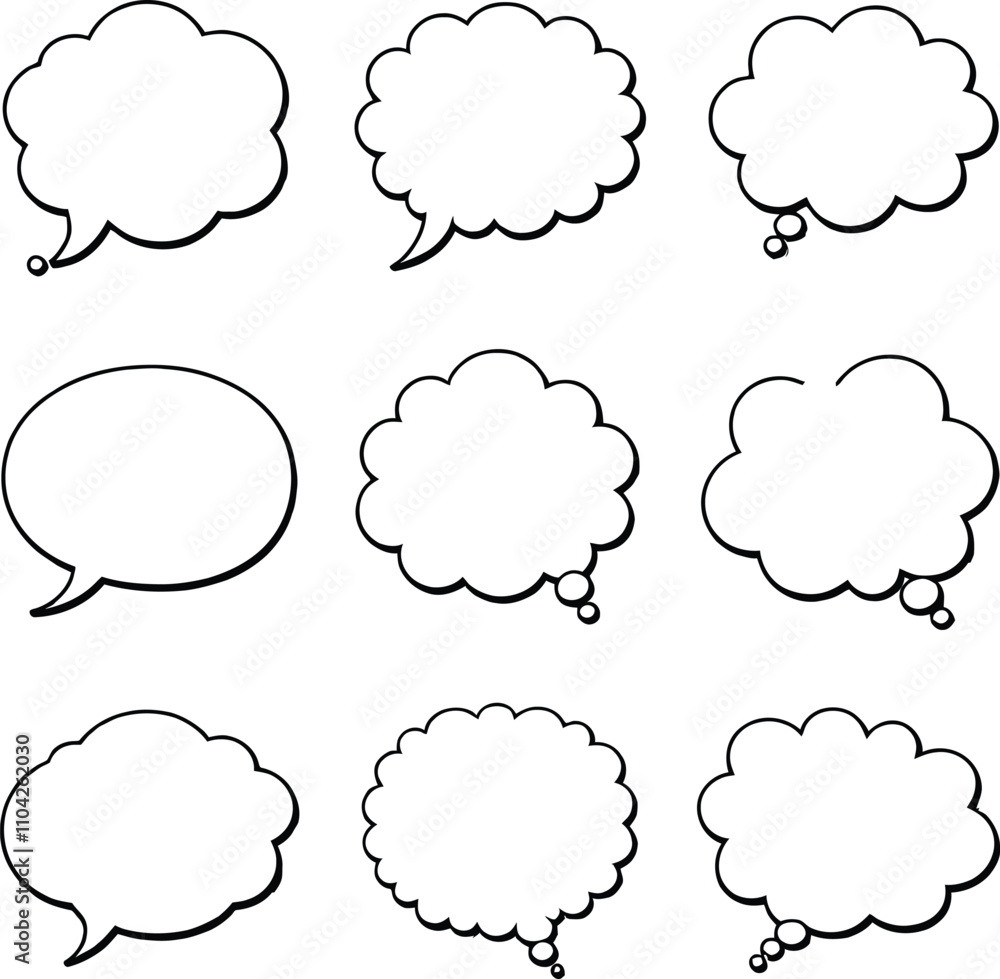 Blank empty speech and thought bubbles line art bundle vector illustration set Blank empty speech and thought bubbles line art bundle vector illustration set