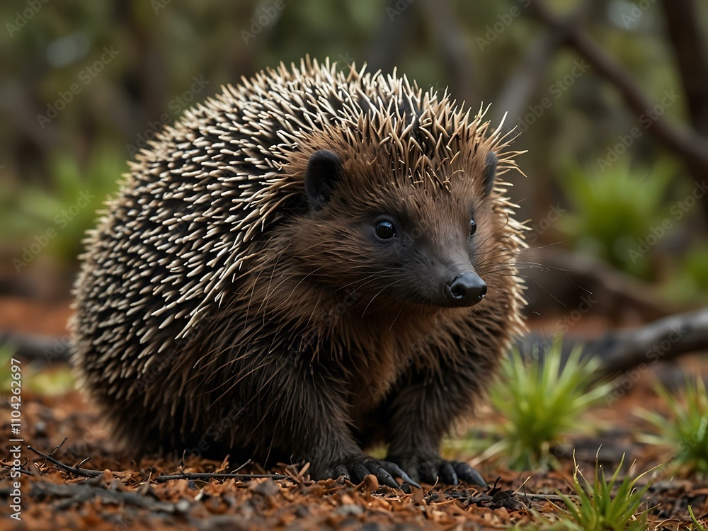 Fototapeta premium Beautiful echidna in the Tasmanian outback, Australian wildlife in spring.