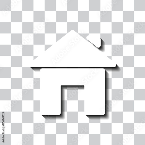 House simple icon vector. Flat design. White with shadow on transparent grid