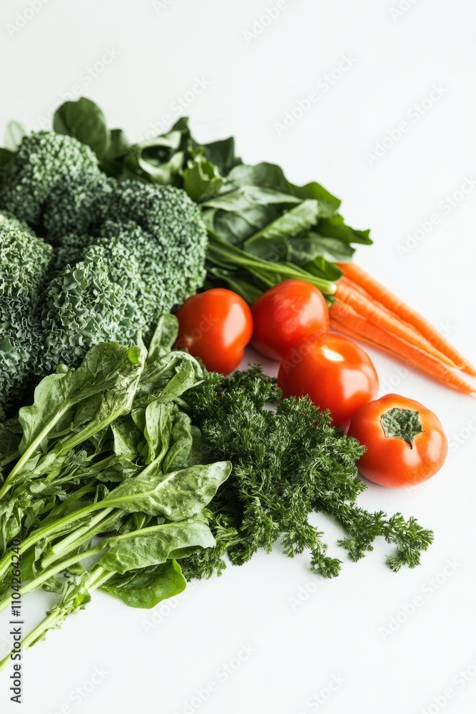 Vibrant mix of colorful vegetables arranged on a white background, highlighting healthy eating, vertical Vibrant mix of colorful vegetables arranged on a white background, highlighting healthy eating, vertical