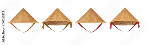 Hat bamboo. Hat farmer asian straw cap Traditional vietnamese. Flat Vector