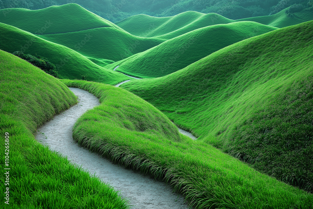 Landscape with green grass and mountains. generative AI Landscape with green grass and mountains. generative AI