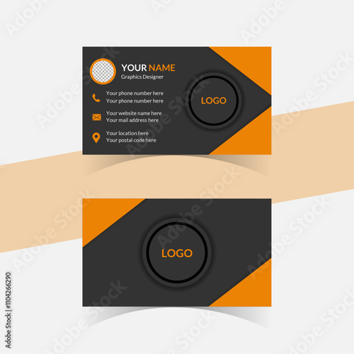 Black and oreng Business card design template, Creative and Clean Business Card, Business Card Vector, Creative Two Sided Business Card Design, Visiting Card Design, Personal visiting card, company, photo