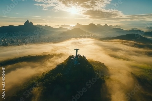 High-angle view of Christ and Botafogo Bay from above photo