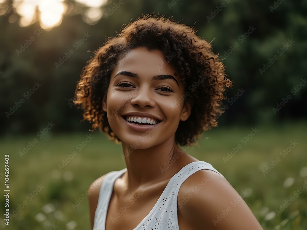 Beautiful woman smiling happily in nature. Beautiful woman smiling happily in nature.