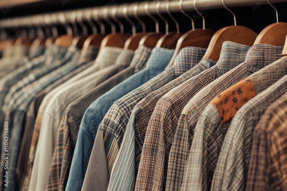 Obraz premium Colorful collection of casual shirts hanging on a rack outdoors during daytime