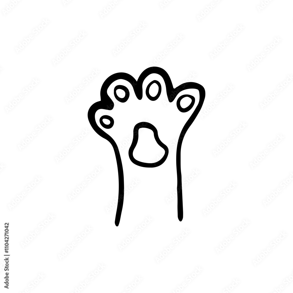 Freehand-drawn cat's paw. Sketch style Illustration of Pets, cats. For Pet shops, logo, postcards. Funny Crooked doodle vector icon. Freehand-drawn cat's paw. Sketch style Illustration of Pets, cats. For Pet shops, logo, postcards. Funny Crooked doodle vector icon.