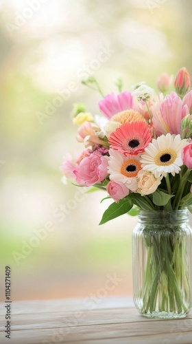 Wallpaper Mural Beautiful arrangement of colorful flowers in a minimalist vase on a wooden table Torontodigital.ca
