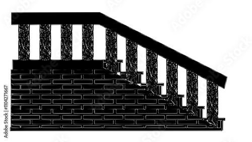 a drawing of a staircase with a banister and a handrail, stairs, stairway, railing, large staircase, staircase, isometric staircase, heavy outlines, height realistic details, detail structure