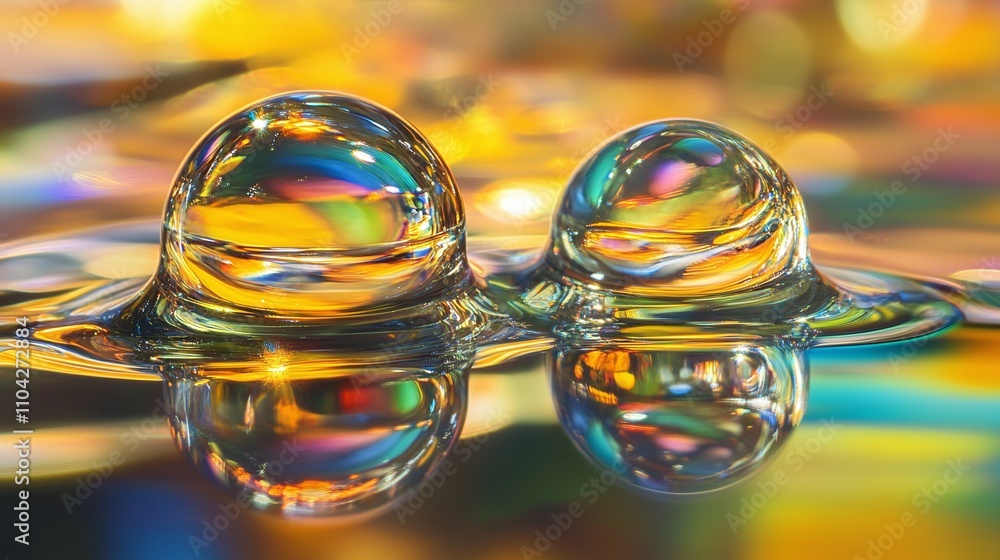 Oil and water interactions photographed through polarized light creating psychedelic color patterns with metallic rainbow effects Oil and water interactions photographed through polarized light creating psychedelic color patterns with metallic rainbow effects