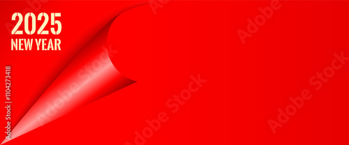 Obraz na płótnie Happy New Year 2025 curled up page corner, Christmas web banner design w salonie