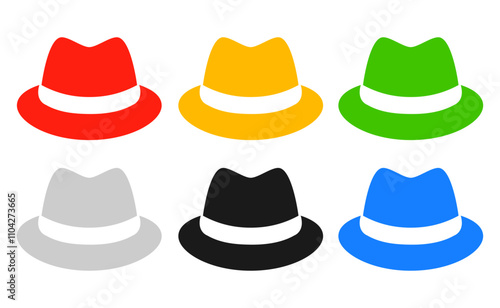 Six color hats vector icons