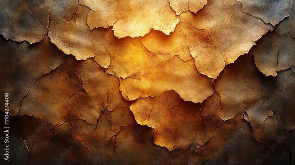 Abstract textured background with cracked, burnt, and aged paper effect in warm, dark brown and gold tones. Abstract textured background with cracked, burnt, and aged paper effect in warm, dark brown and gold tones.