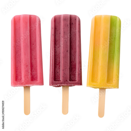 Colorful fruit popsicles on sticks. PNG