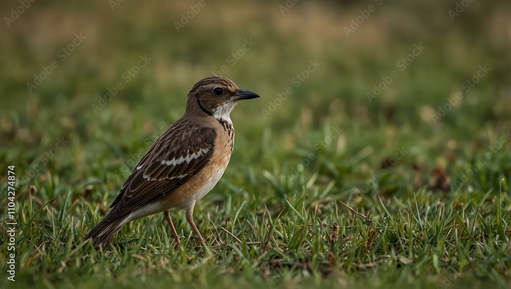 Fototapeta premium Bird perched in a grassy field.