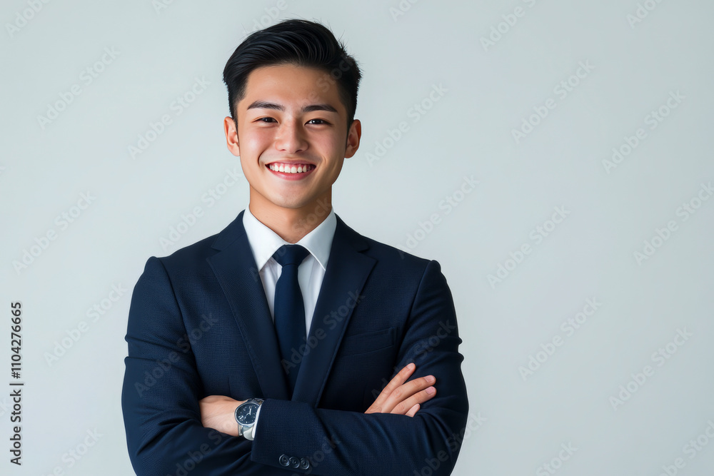 Confident young asian male in suit smiling with arms crossed Confident young asian male in suit smiling with arms crossed