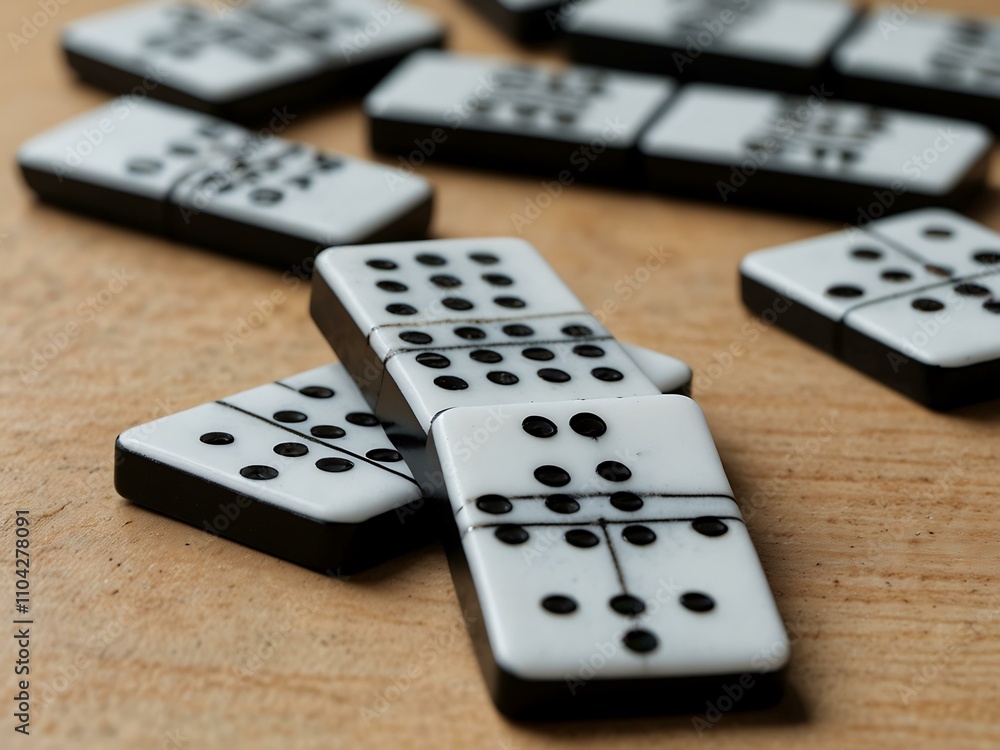 Black and white dominoes on a light background. Black and white dominoes on a light background.