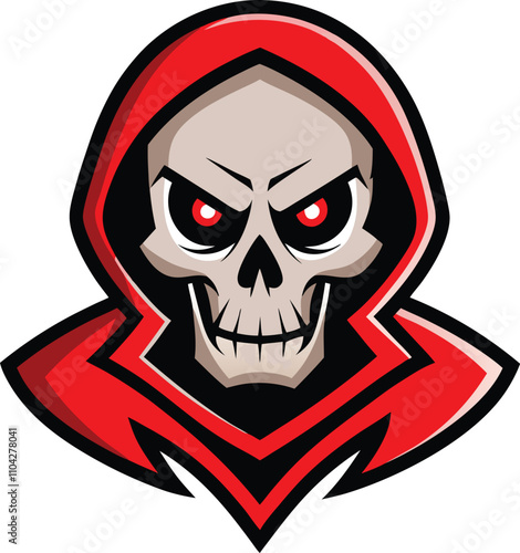 Grim Reaper Mascot: Red Hooded Skull Logo