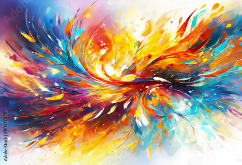 Dynamic and abstract painting characterized by swirling patterns and energetic brushstrokes. The central part of the image is the focal point. Generative AI.