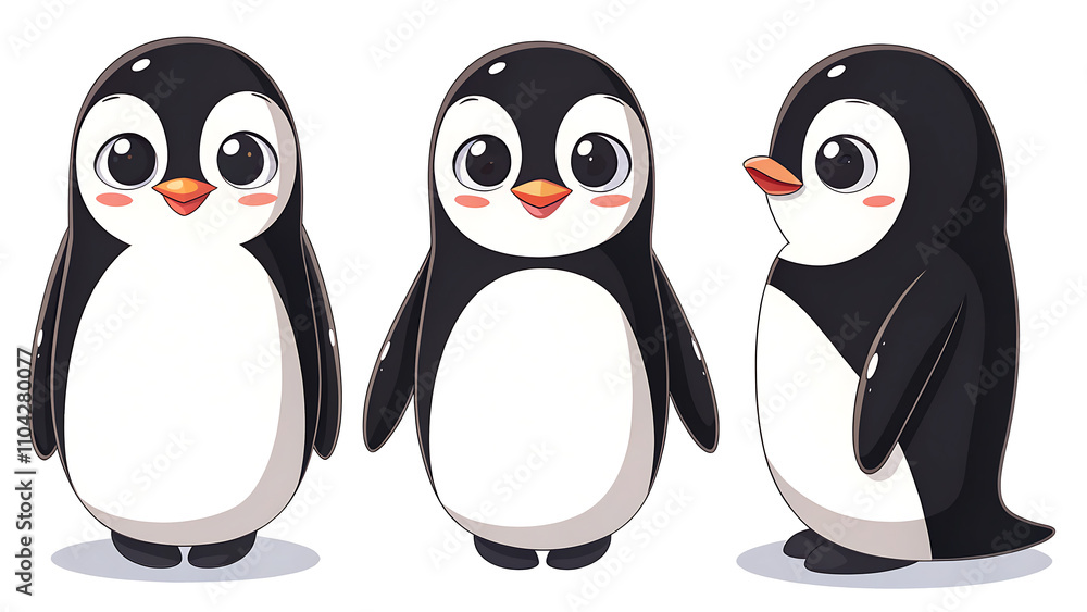 Fototapeta premium set of penguins clipart illustration, isolated on a white background.AI GENERATED