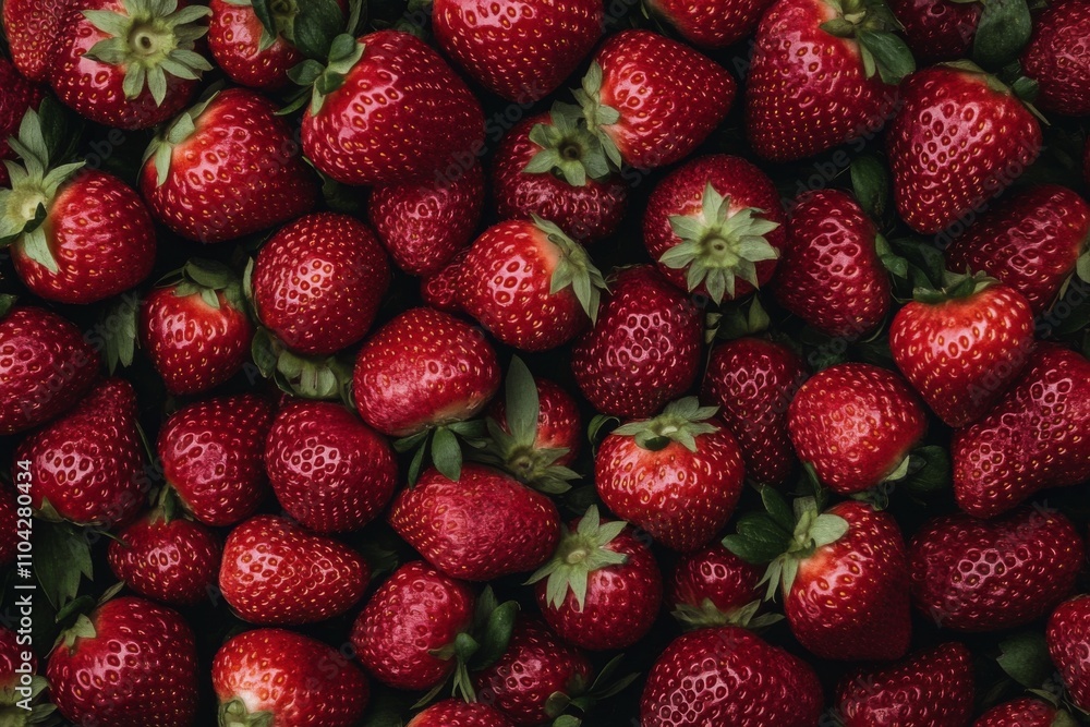 Fresh strawberries arranged in a market display ready for sale Fresh strawberries arranged in a market display ready for sale