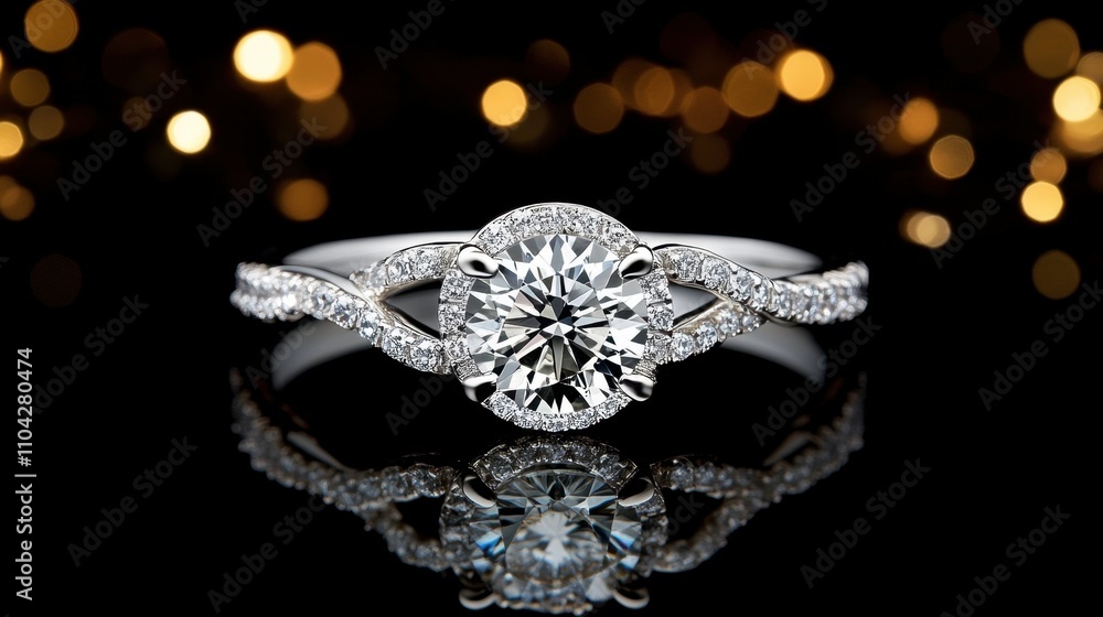 Elegant Solitaire Diamond Ring with Twisted Band and Sparkling Accents Elegant Solitaire Diamond Ring with Twisted Band and Sparkling Accents