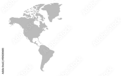 Dotted halftone world map Left hemisphere dot global. Continents of the entire globe. Vector