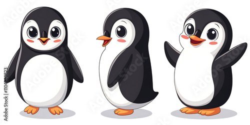set of penguins clipart illustration, isolated on a white background.AI GENERATED