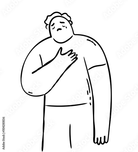 Unhappy person crying,  heartbroken concept isolated. Hand drawn doodle vector illustration