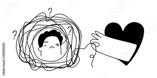 Therapist helping a person suffering from depression concept. Hand drawn flat vector illustration