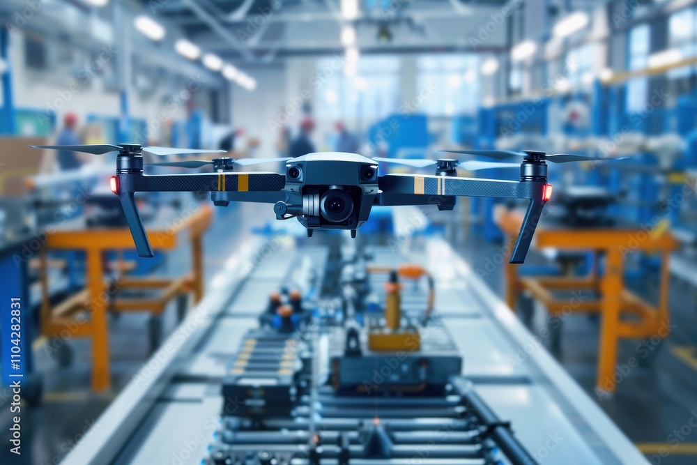 Naklejka premium Precision Engineering: Drones Calibration on Advanced High-Tech Production Line for Innovation