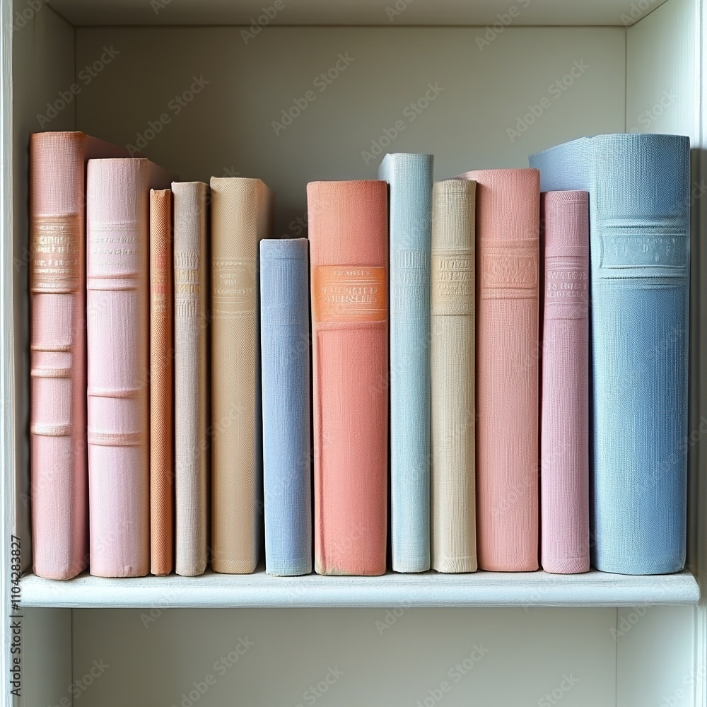 Pastel Colored Books on a Shelf Pastel Colored Books on a Shelf