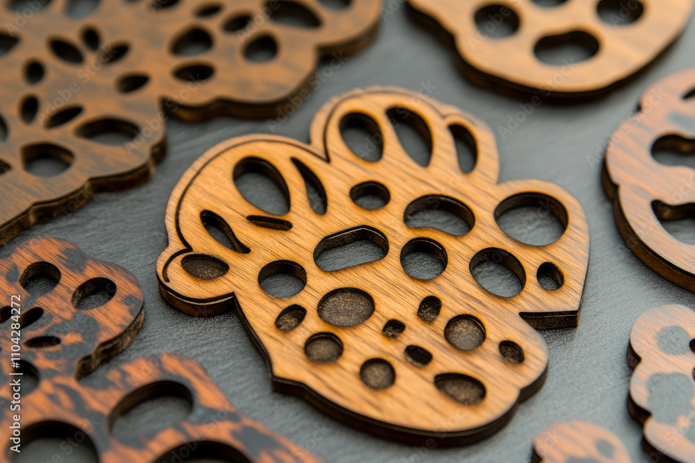 Fototapeta premium Intricately carved wooden lotus patterns displayed on surface