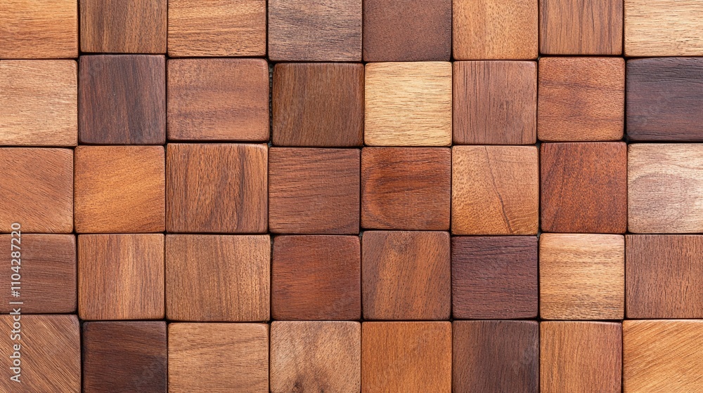Square wooden tiles in grid pattern, natural warm brown tones with smooth wood grain texture, decorative wooden surface for modern flooring and interior design
Square wooden tiles in grid pattern, natural warm brown tones with smooth wood grain texture, decorative wooden surface for modern flooring and interior design