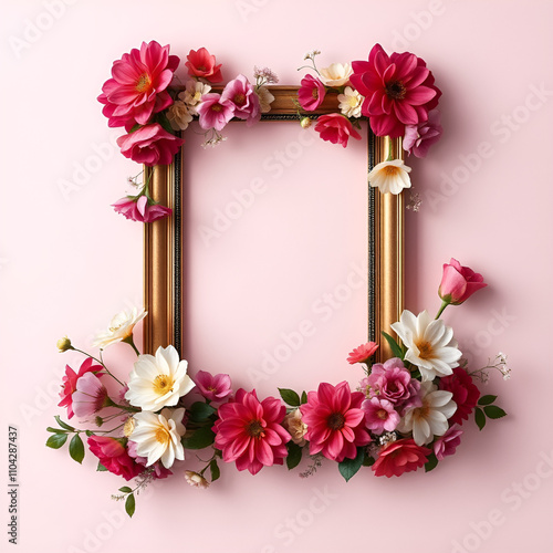floral minimal frame on simple background
