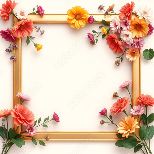 floral minimal frame on simple background