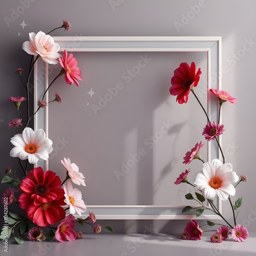 floral minimal frame on simple background