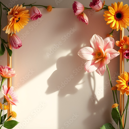 floral minimal frame on simple background