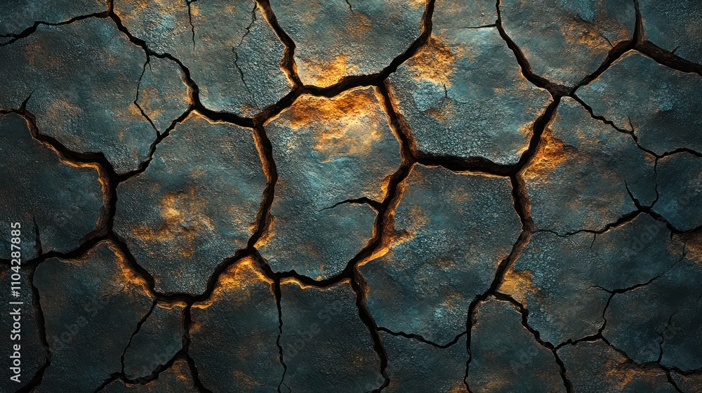 Cracked dark earth texture with orange highlights. Cracked dark earth texture with orange highlights.