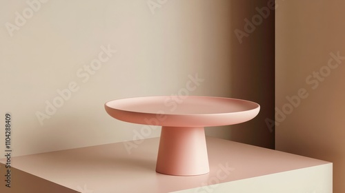 A muted blush pedestal on a polished surface