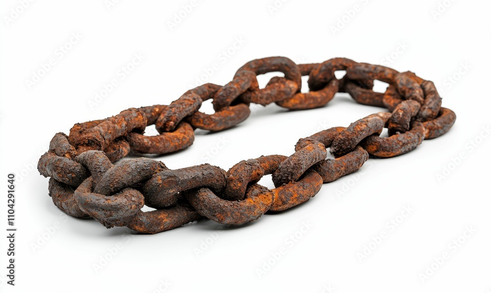 Rusty chain, oval shape, white background. Rusty chain, oval shape, white background.