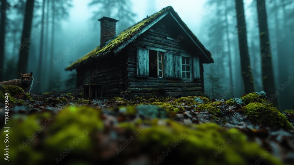 This rustic wooden cabin, shrouded in a mysterious foggy forest, evokes feelings of solitude and wonder, inviting exploration into nature's secretive beauty. This rustic wooden cabin, shrouded in a mysterious foggy forest, evokes feelings of solitude and wonder, inviting exploration into nature's secretive beauty.