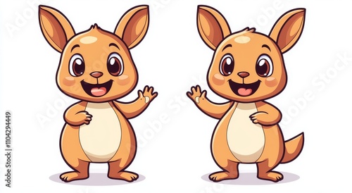 Cute Kangaroo Cartoon Available in Both Colorful and Black-and-White Versions