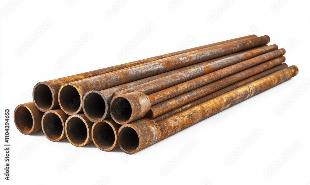 Rusty metal pipes stacked, isolated. Rusty metal pipes stacked, isolated.