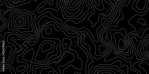 Abstract topography map with black background. Abstract Grey and white line geography map pattern line vector design.