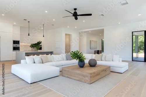 Modern living room design featuring a spacious layout and natural light