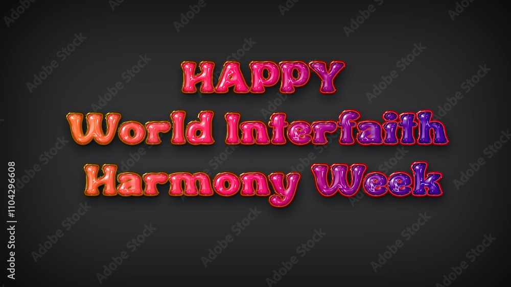 Happy World Interfaith Harmony Week with plastic effect on gray background Happy World Interfaith Harmony Week with plastic effect on gray background