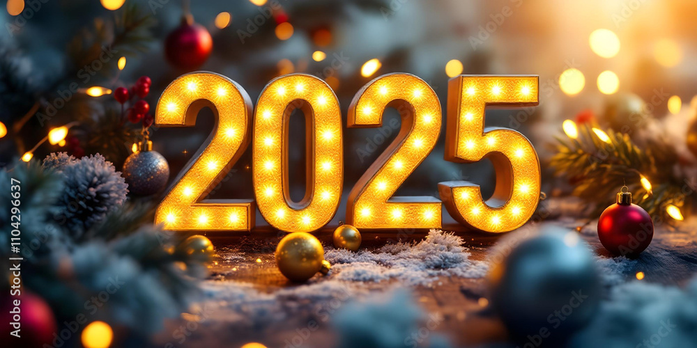 Illuminated 2025 Numbers with Festive Christmas Ornaments and Lights Background, Glowing 2025 Numbers and Sparkling Christmas Decorations, christmas 2025 poster cover Illuminated 2025 Numbers with Festive Christmas Ornaments and Lights Background, Glowing 2025 Numbers and Sparkling Christmas Decorations, christmas 2025 poster cover